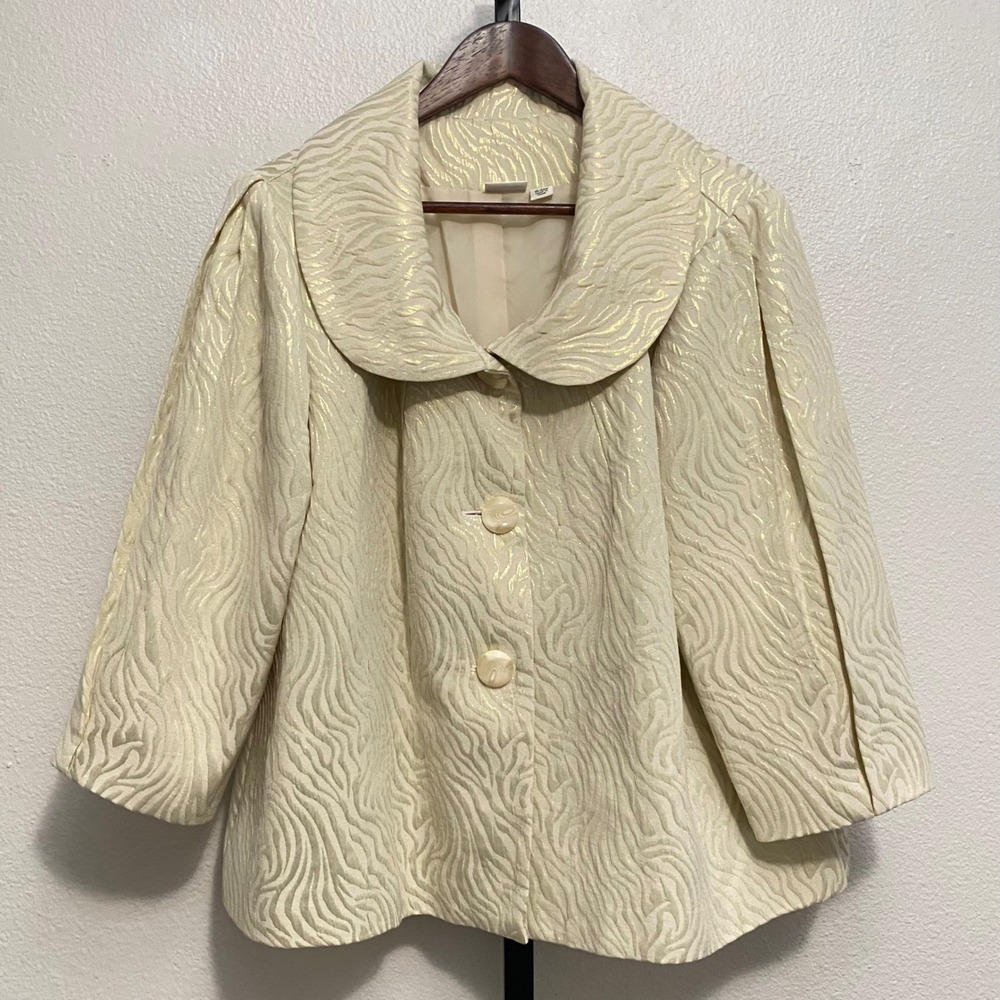 Women's Retro Tiger Print Jacket 18/20W Mob Wife Metallic Gold Neutral Cream